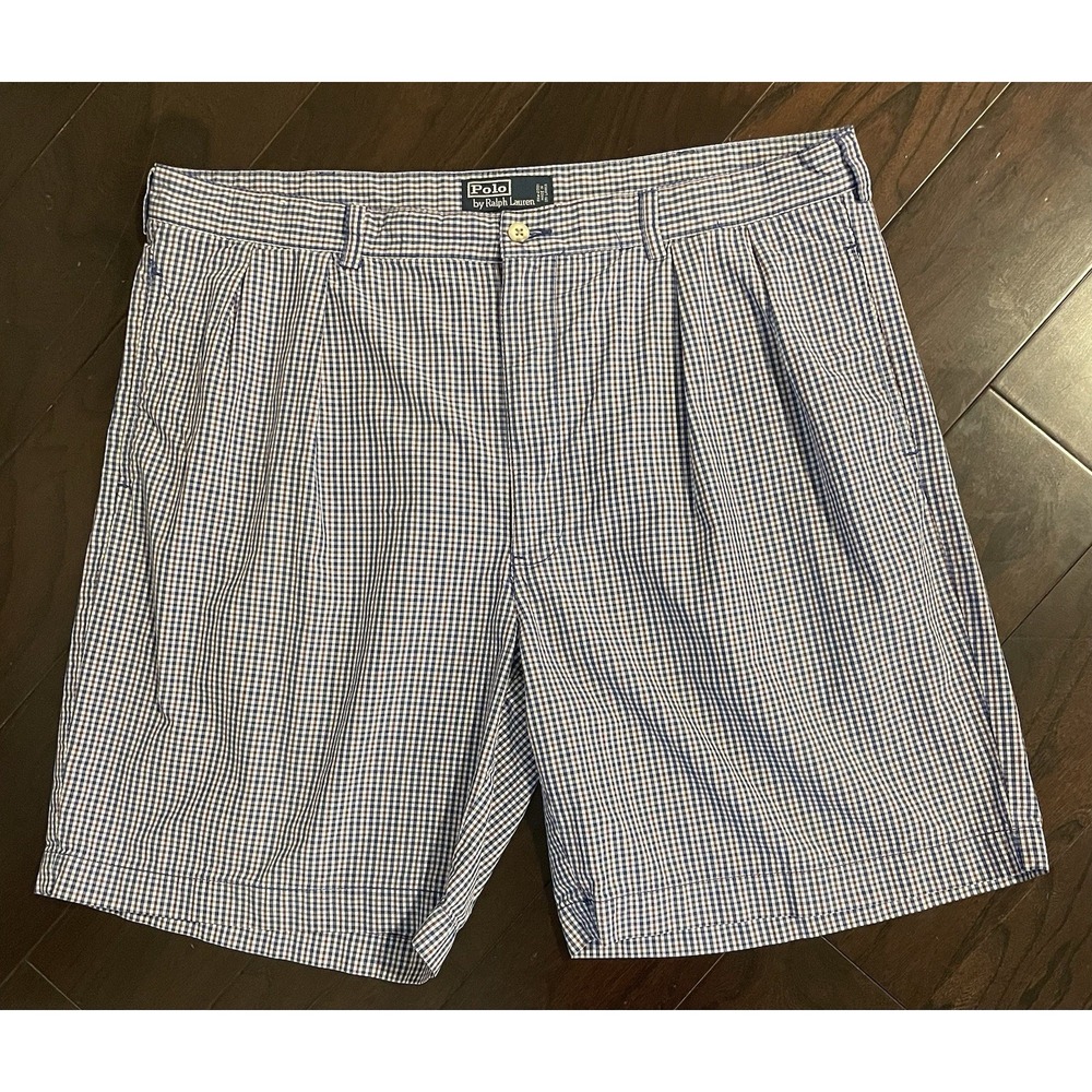 Polo Ralph Lauren Tyler Shorts Men 40 Blue Multi Gingham Pleated Preppy Nautical